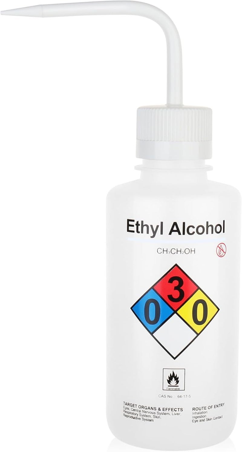 LINVO Ethyl Alcohol Wash Bottles, 1PC of Vol.500ml (17oz), Narrow Mouth, Self-Venting Safety Wash Bottles, LDPE Material,IN-WBE501 - Image 1